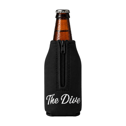 The Dive bottle koozie front with zipper and script logo