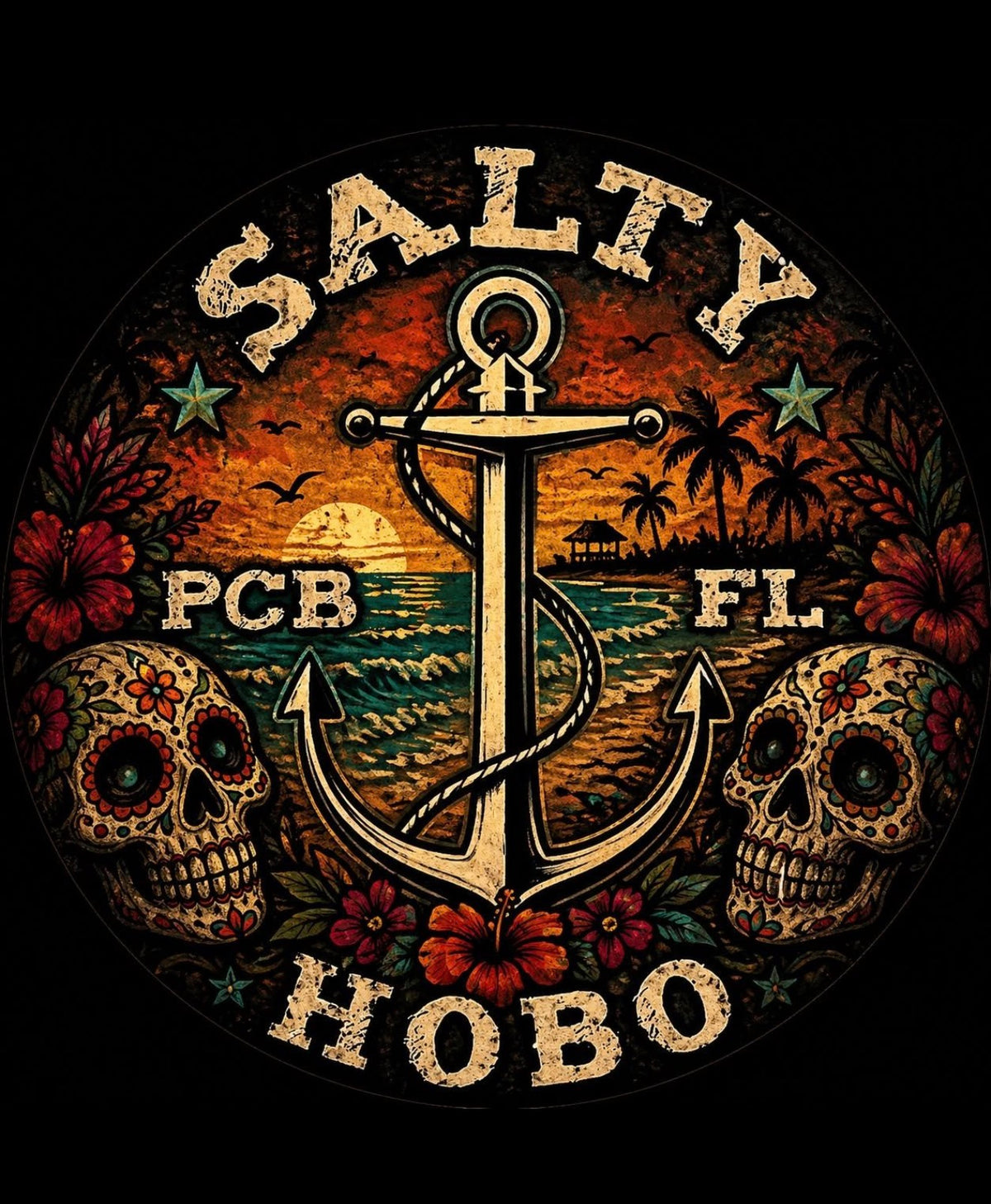 Salty Hobo anchor and sugar skull logo