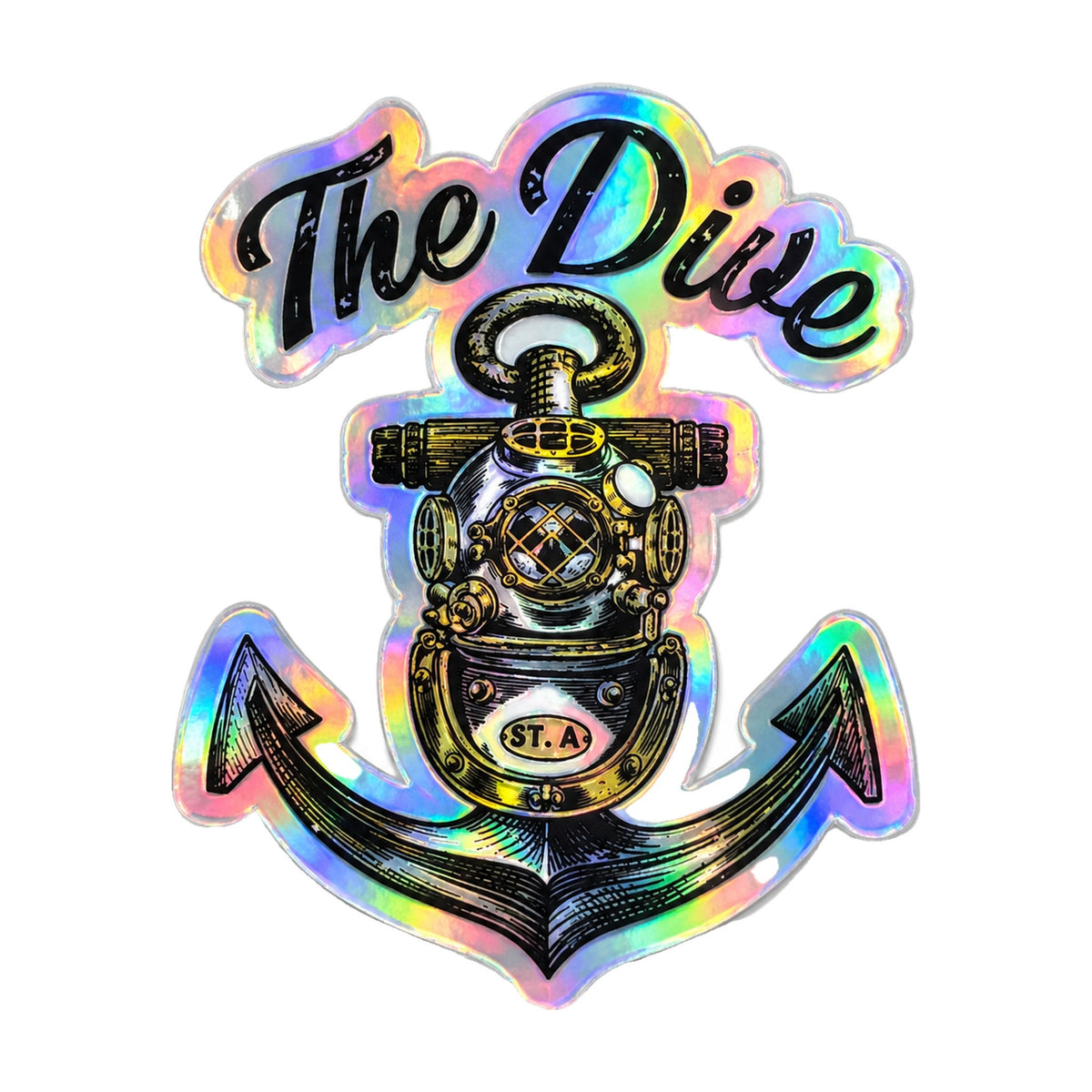 The Dive holographic sticker with diving helmet and anchor