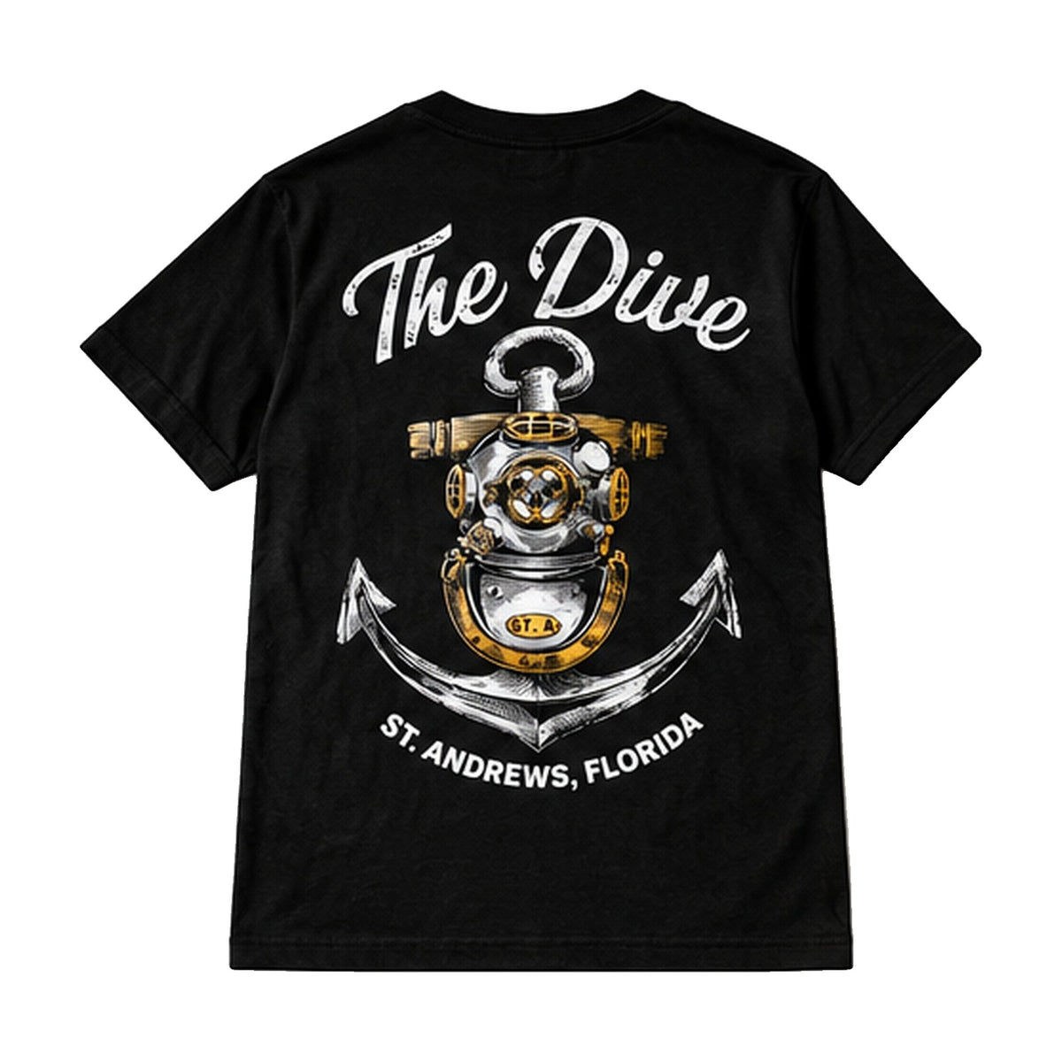The Dive t-shirt back with diving helmet and anchor logo, St. Andrews, Florida