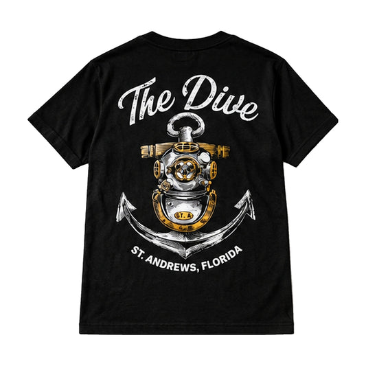 The Dive t-shirt back with diving helmet and anchor logo, St. Andrews, Florida